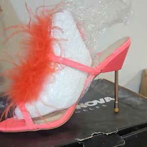 Fashion Nova Neon Pink Feathered Heels